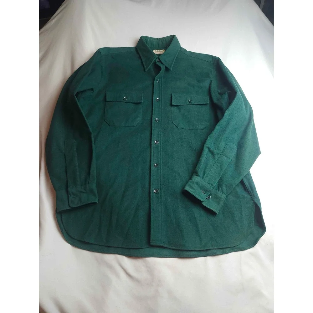 LL Bean Chamois Cloth Shirt Mens XL Forest Green Heavy Flannel Button Down